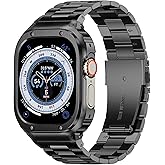 MioHHR Stainless Steel Band and Case Compatible with Apple Watch Band 49mm, Men Metal Protective Bumper Cover for iWatch Series Ultra 3/2/1, Black