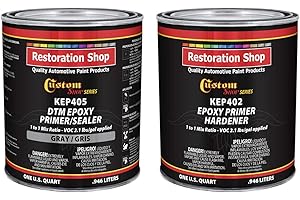 Custom Shop - Gray Epoxy Primer/Sealer 2.1 VOC (1/2 Gallon Kit) Anti-Corrosive DTM High-Performance for Automotive and Industrial use Kit = 1 Qt. Epoxy Primer +1 Qt. Hardener (1-1 Mix)