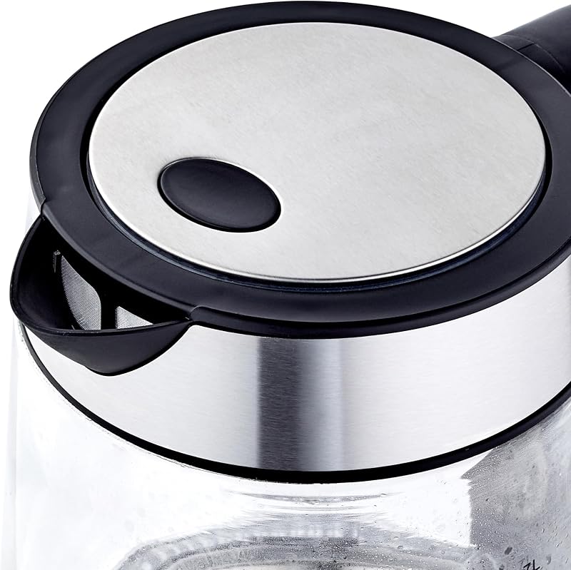 Chaleira elétrica de vidro, 1.7 l, 2200W, Preto, Prateado