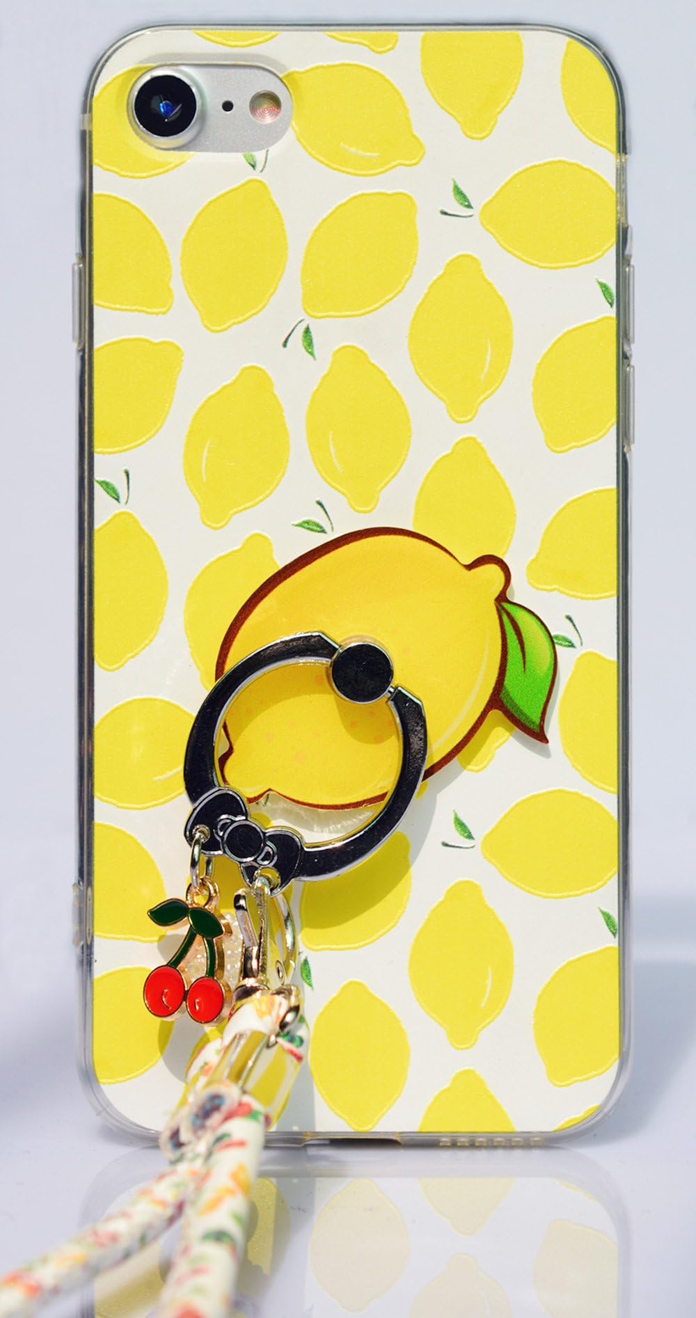 LINFA Fashion Summer Fruit Lemon Watermelon Strawberry Phone case for iPhone 6 6S 4.7 inch case +Pendant Ring Holder Stand Bracket Soft TPU and Back Case with Lanyard (Yellow Lemon)