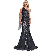 One Shoulder Glitter Mermaid Dress for Mother of The Bride Women's Sexy Sequin Formal Gown