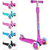 BELEEV Scooters for Kids 3 Wheel Kick Scooter for Toddlers Girls Boys, 4 Adjustable Height, Lean to Steer, Light up Wheels, Extra-Wide Deck, Easy to Assemble for Children Ages 3-12
