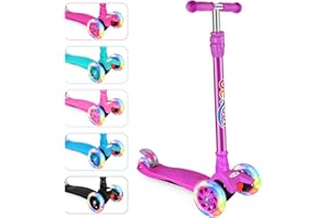 BELEEV Scooters for Kids 3 Wheel Kick Scooter for Toddlers Girls Boys, 4 Adjustable Height, Lean to Steer, Light up Wheels, Extra-Wide Deck, Easy to Assemble for Children Ages 3-12 (Rose Pink)