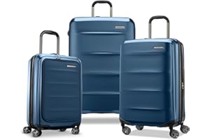 Samsonite Octiv Pro 3-Piece Hardside Lightweight (21/24/28) Front Pocket Carry-On Pro, Medium & Large-Checked Luggage Set, Expandable, Four Spinner Wheels, Adjustable Handle, TSA Lock – Blue