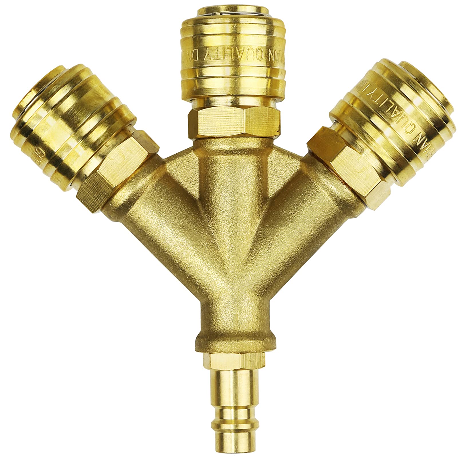 LAIWOO 1/4" 3-Way Brass Compressed Air Distributor with Couplings, NW 7.2 Flow, Nickel-Plated Brass, 12cm x 1cm x 2cm, 0.32kg, 200psi Max, -40°C to 121°C Operating Temp
