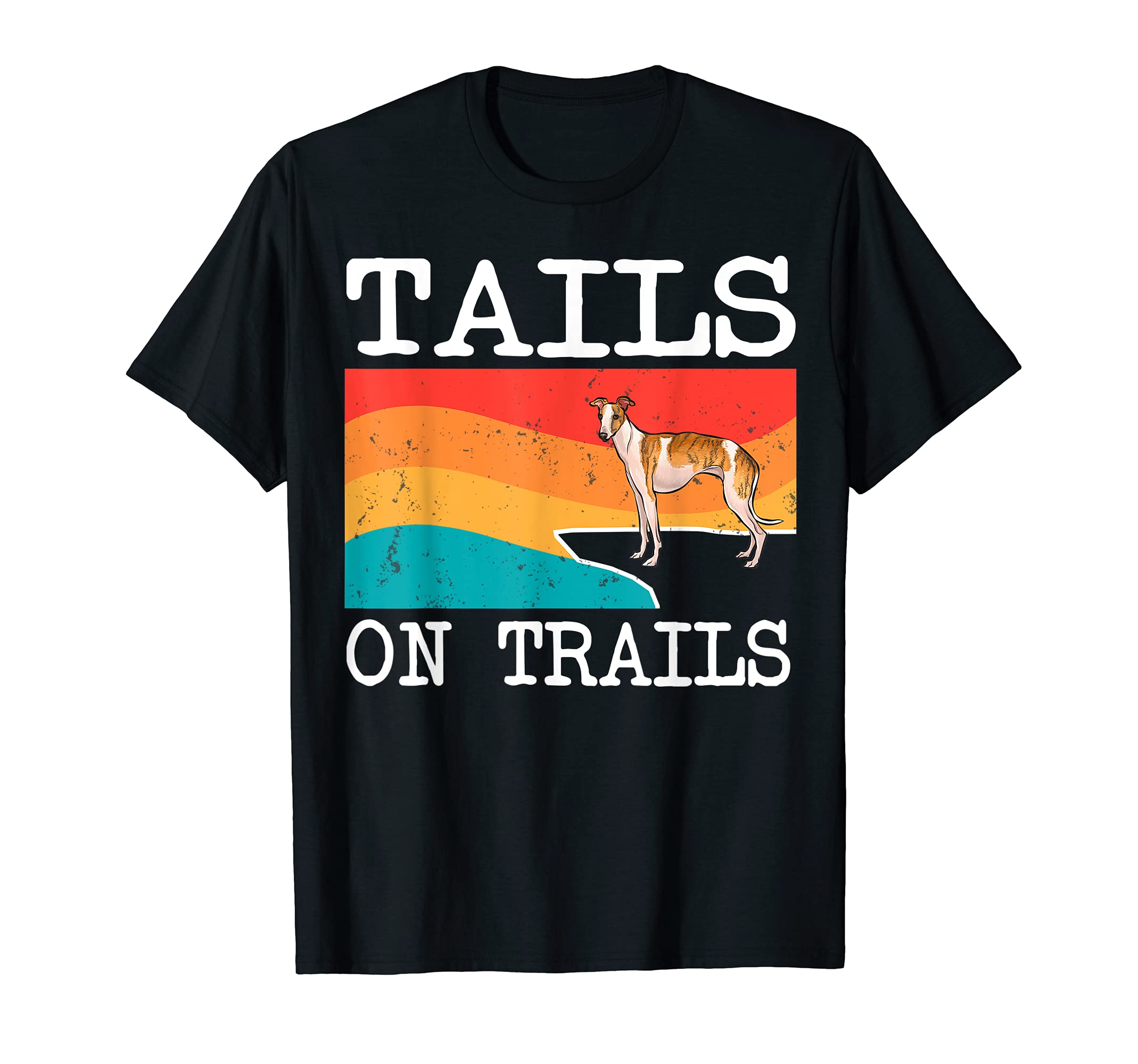 Tails On Trails Whippet Dog Funny Hiking T-Shirt