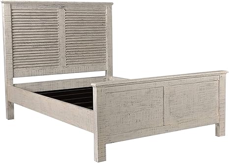 Amazon Com Rustic Farmhouse Mango Wood Queen Size Bed Frame With Distressed White Finish Shutter Headboard Design Adds A Unique Charm To Your Bedroom Kitchen Dining rustic farmhouse mango wood queen size