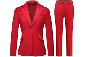 Lamgool Women Suit 2 Pieces Set One Button Lady's Business Formal Peak Lapel Blazer and Pants for Work