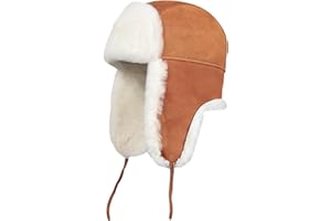 Zavelio Leather Aviator Shearling Ushanka Trapper Hat Russian Sheepskin Cap Real Fur Winter Hat with Ear Flaps for Men Women