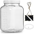 Folinstall 1 Gallon Glass Storage Jar with Lid, Large Mason Jar Wide Mouth with Airtight Lid and Silicone Gasket - Cookie Jar with 2 Scale Mark (Extra Tag and Marker Pen)