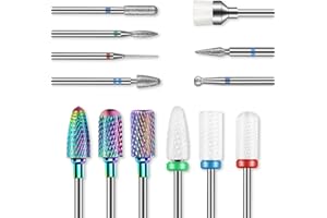 ROLOKIT 13PCS Nail Drill Bits Set, 3/32” Professional Drill Bits Nail Tech, Tungsten Carbide Ceramic Efile Nail Bits with Brush, Cuticle Remover Bits for Acrylic Gel Dip Powder Nail Manicure