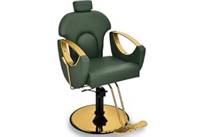 Dangvivi Dark Green Barber Chair for Home Barbershop, Reclining Hydraulic Hair Salon Armchair, 360°Rotation,135°Recline,Beauty Salon Hairstylist Styling Chairs