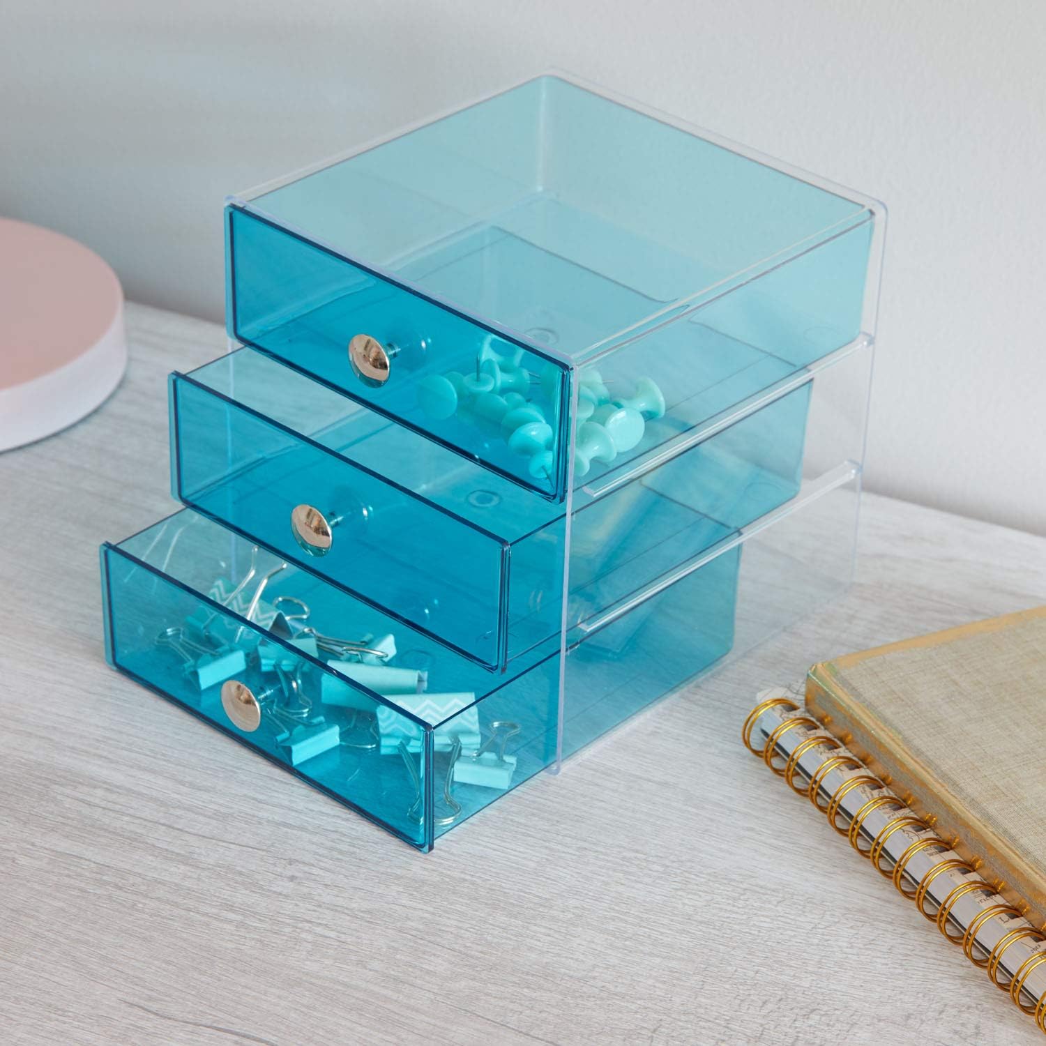 iDesign Drawers Makeup Storage Drawers, Plastic Desktop Drawer Organiser, Aqua Blue, Set of 1 - Image 3