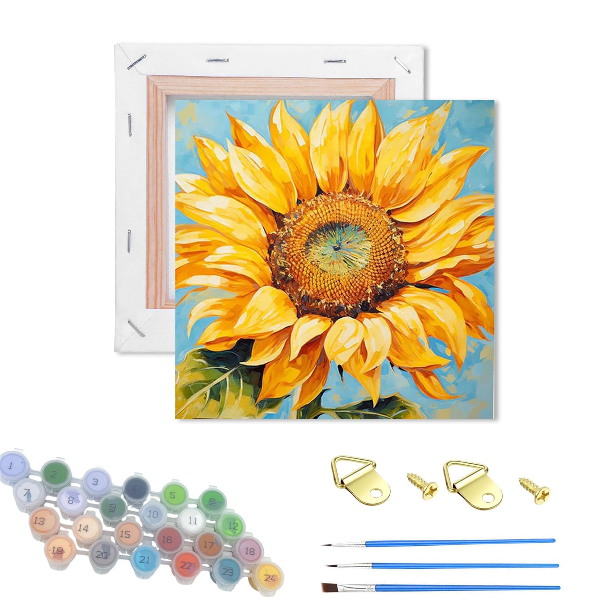 WUJIEJ DIY Paint by Number for Adults,Wooden Framed Painting Kits for Adult,Small Easy Color by Numbers Acrylic Canvas Crafts Watercolor for Beginner Room Decor (Sunflower)