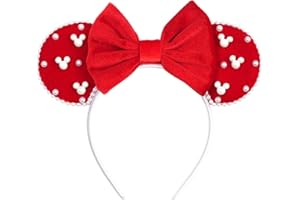 bianbaistar Elegant Red Velvet Mouse Ears Headband with Charming Bow and White Details – Perfect for Parties, Holiday Celebrations & Themed Events