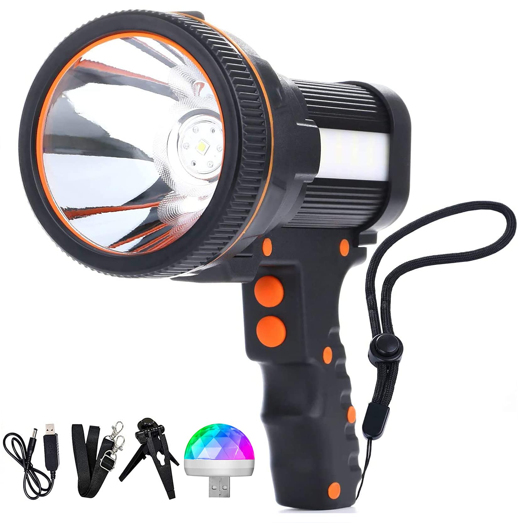 Rechargeable Torch High-Power Beam Searchlight 7000 Lumens Hunting Spotlight Waterproof Outdoor Camping Light Ultra-Bright Portable LED Flashlight Used for Hiking Night Fishing Emergency Light