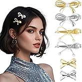 CURASA Metal Hair Bows For Women Girls 6Pcs Small Gold Sliver Pearl Hair Clips Bow Knot Alligator Decorative Hair Pins Fashion Wedding Hair Accessories For Styling Elegant Braided Barrettes Party