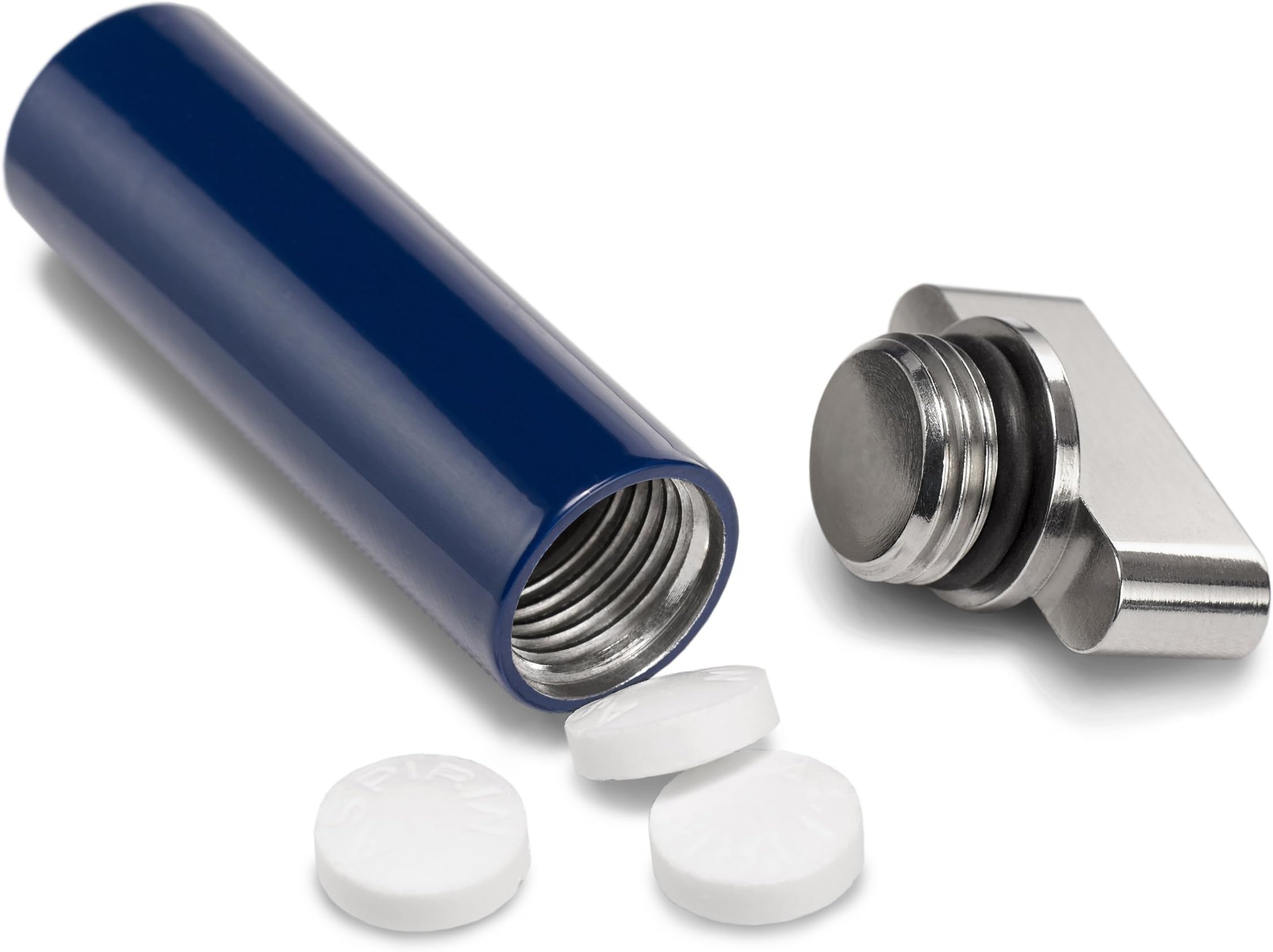 Cielo - Designer Navy Blue Pill Case Keychain Pill Holder for Medicine, Allergy Pills, Ibuprofen, Aspirin - Made in The USA, Cielo's Pill Container Keychain Pill Fob is The Best!