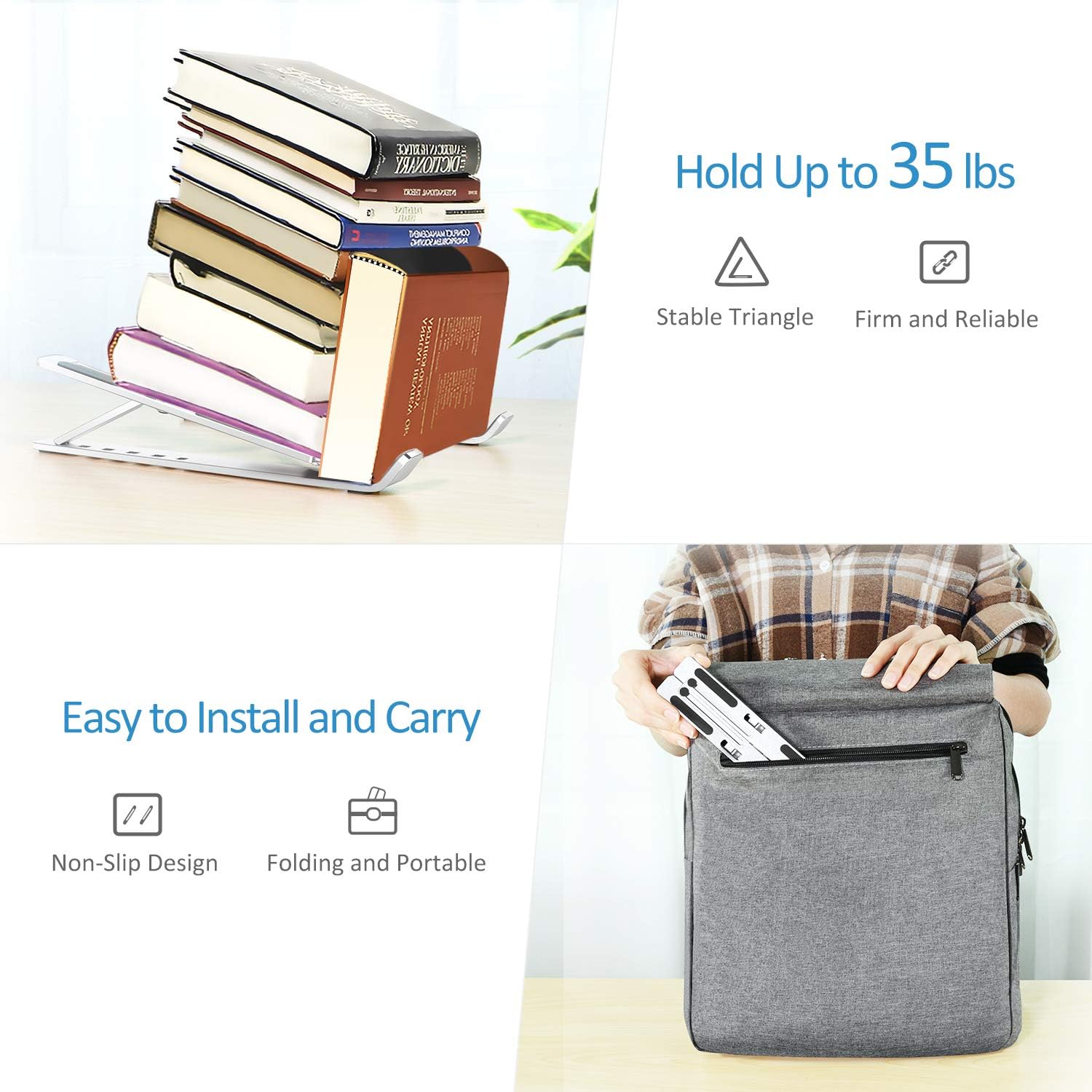 Laptop Stand, iVoler Laptop Holder Riser Computer Tablet Stand, 6 Angles Adjustable Aluminum Ergonomic Foldable Portable Desktop Holder Compatible with MacBook,iPad, HP, Dell, Lenovo 10-15.6” Silver