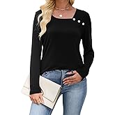 Womens Long Sleeve T Shirts Asymmetrical Neck Tops Business Blouses for Women Fashion 2025 Tunic Shirts Decorative Buttons