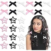 48 Pcs Mini Bow Hair Clips Star Clips Satin Small Hair Bow Clip Star Barrettes Metal Non-Slip Cute Bowknot Stars Pins Y2k Accessories for Women Girls Kids Toddlers (Black, White, Pink)