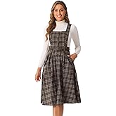 Allegra K Plaid Overall Dress for Women's Vintage Sleeveless A-Line Pinafore Dress