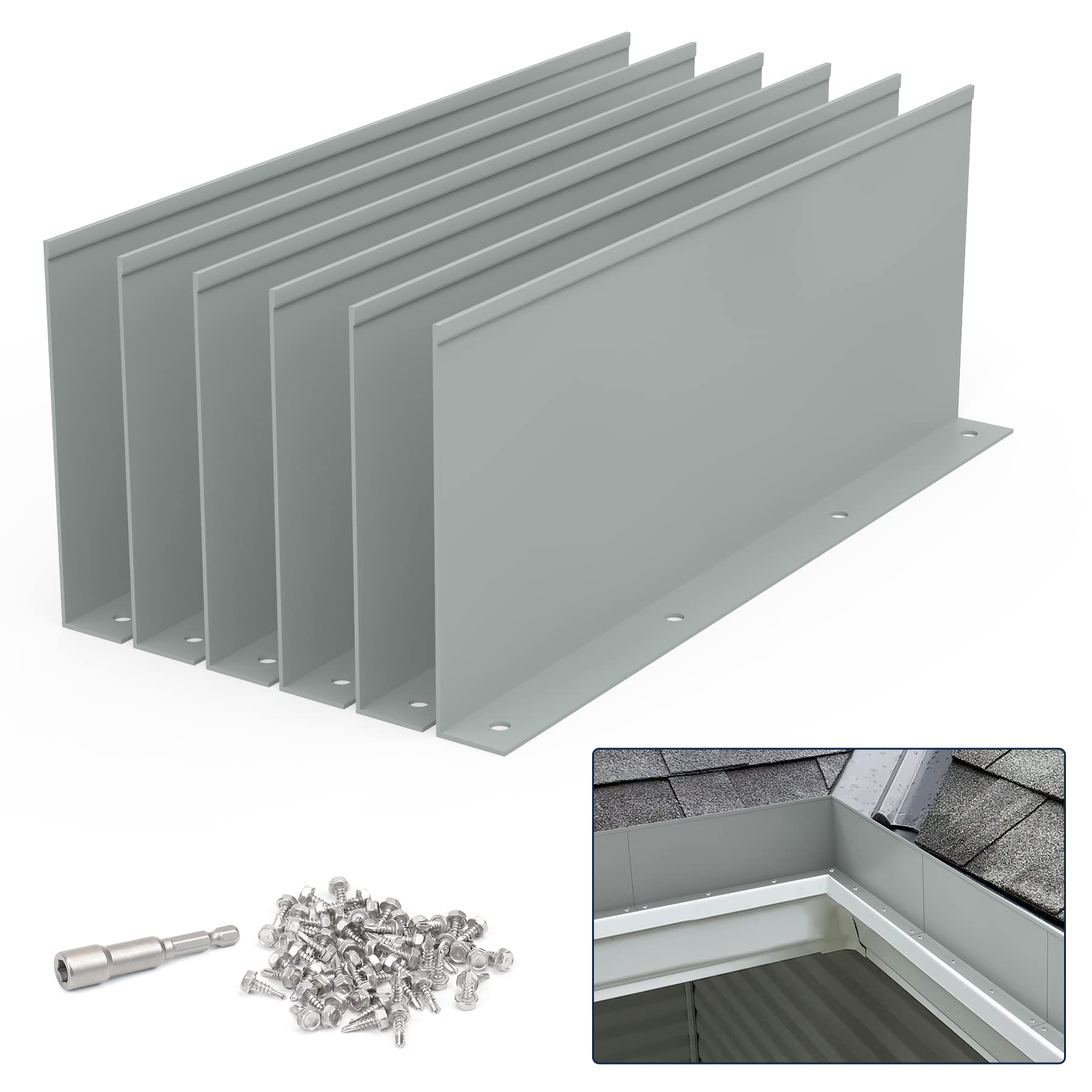 Photo 1 of Pearwow Gutter Valley Splash Guard,Aluminum Rain Diverter Roofing Gutter Splash Guards for Valley,Corner or Straight,10 Inch Each (6 Pcs Grey)