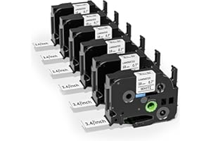 Colorty 18mm 0.7 Laminated White Tape TZe-241 Replacement for Brother Label Maker Tape 18 mm P-Touch TZ TZe Black on White for Ptouch PT-D400 PT-D410 D600 D610BT PT-P700BT Refills 3/4 Inch, 6 Pack