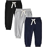 Feyoyi 3 Pack Fleece Toddler Boys Sweatpants Kids Joggers Soft Cotton Toddler Boys Girls Sweatpants with Pocket Drawstring