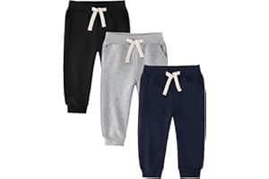 Feyoyi 3 Pack Fleece Toddler Boys Sweatpants Kids Joggers Soft Cotton Toddler Boys Girls Sweatpants with Pocket Drawstring