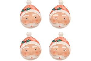 NATIONAL TREE COMPANY HGTV Home Collection, Ceramic Santa Plates, Set of 4 with Glossy Finish, Christmas Themed, Blush, 1in