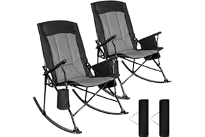 Romswi 2 Pack High Back Portable Rocking Chair with Hard Armrests, Oversized Folding Rocker Camping Chairs for Outdoor, Heavy Duty 400 lbs Patio Lawn Chairs
