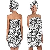 YWZDS Gothic Bath Wrap Set with Hair Turban, Black White Skull Daisy Pattern, Spa Towel Wrap