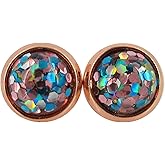 Summerfield Collection Rose Gold-tone Aqua Blue Silver and Pink Glitter Resin Stud Earrings 8mm