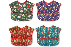 NORINORI Baby bibs Waterproof Toddler bib - Feeding bib with Pocket for Infant Boy Girl Washable 6-36M