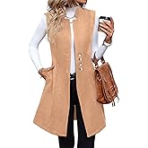 IDEALSANXUN Womens Long Wool Vest Fall Winter Sleeveless Trench Coat Jackets