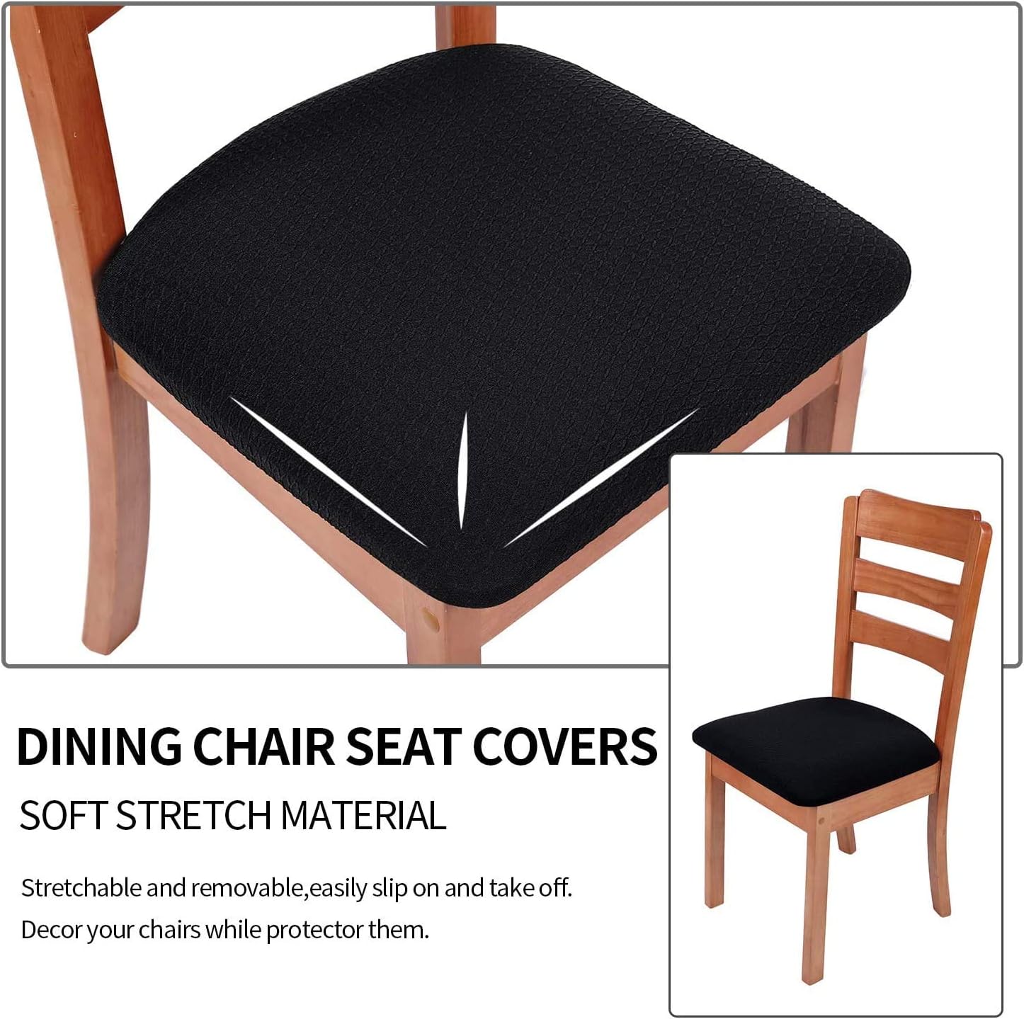 smiry Stretch Chair Seat Covers for Dining Room Black Set of 2 Jacquard Dining Chair Seat Protectors Chair Slipcovers - Image 4