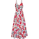 GRACE KARIN Women's 2026 Summer Maxi Dress Floral Tie Front Spaghetti Strap Casual Boho Beach Flowy Sundress with Pockets