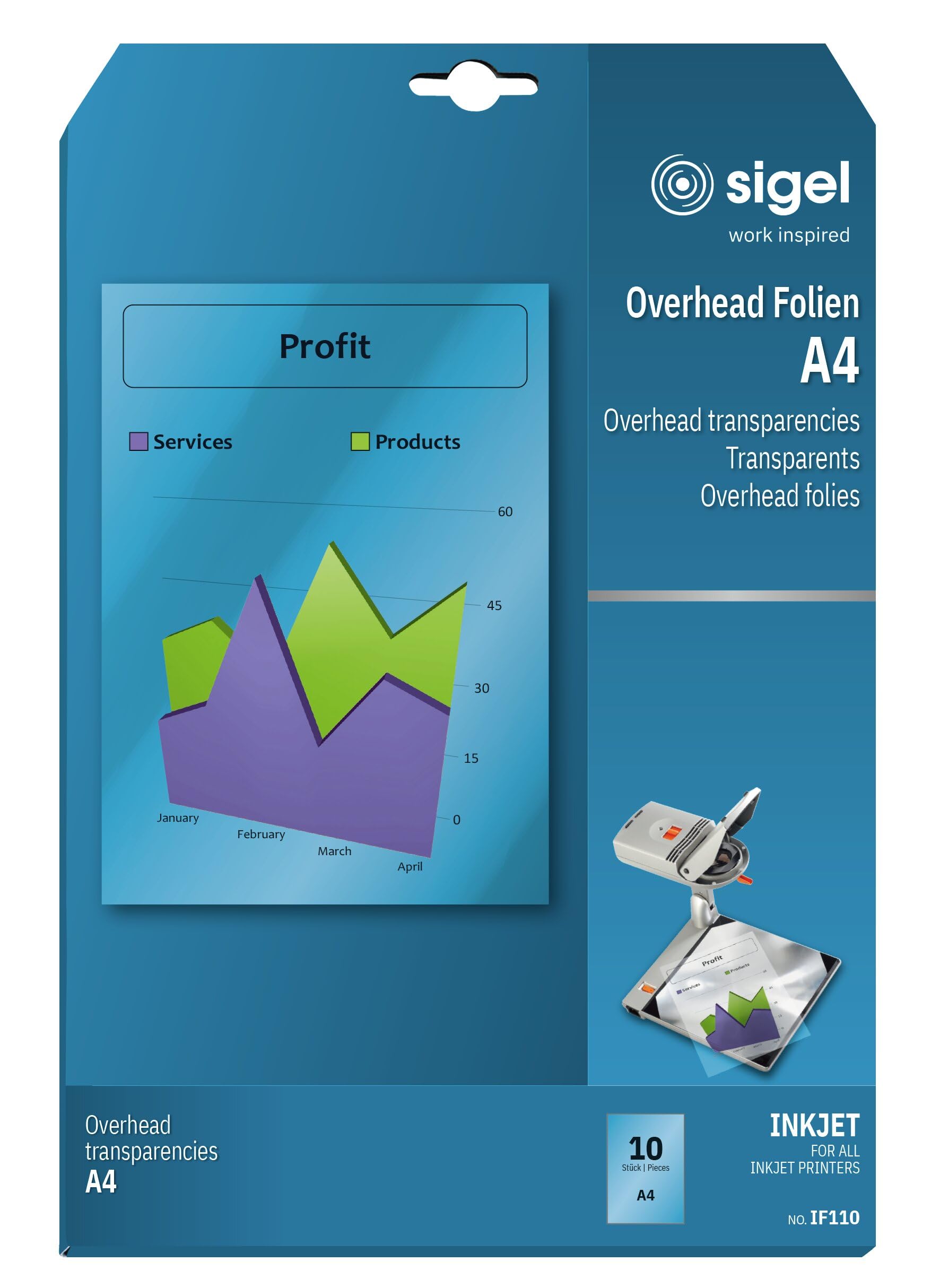 SIGEL IF110 InkJet Transparency Film, clear, coated, auto feed, 100 mic, A4, 10 sheets