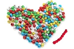 BETTERJONNY 200PCS Jingle Bells, Small Bell Mini Bells Bulk with 27M Red Cords for Christmas, Party & Festival Decorations and Jewelry Making, 10 mm