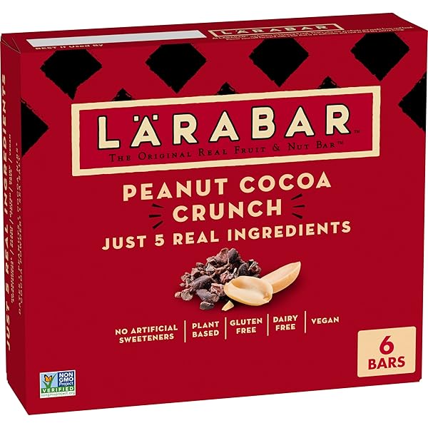 LARABAR PEANUT COCOA CRUNCH BARS, VEGAN AND GLUTEN FREE SNACKS, 6 CT, 9.6 OZ