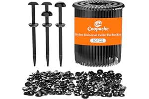 Coopache Nylon Universal Cable Tie Buckle for Car Heavy Duty, Upgraded Automotive Zipper Clips, Fender Zip Ties Fasteners, Top Movable Dome (Black 50 PCS)