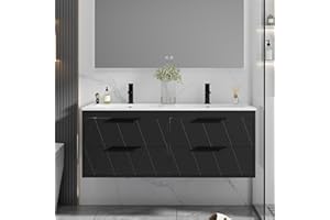 eclife 48" Bathroom Vanities Cabinet with Sink Combo, Wall Mounted Floating Cabinet W/Decor Line, Soft-Close System, 4 Extra Big Drawers, Matte Black Faucet, Black