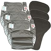 3 Pack Adult Cloth Diapers with Oversized Diaper Inserts, TPU Waterproof Nappy Reusable Washable Elderly Incontinence Care Protection Nappies Underwear for Men or Women, Waist 23.6-35.4 Inches (M)