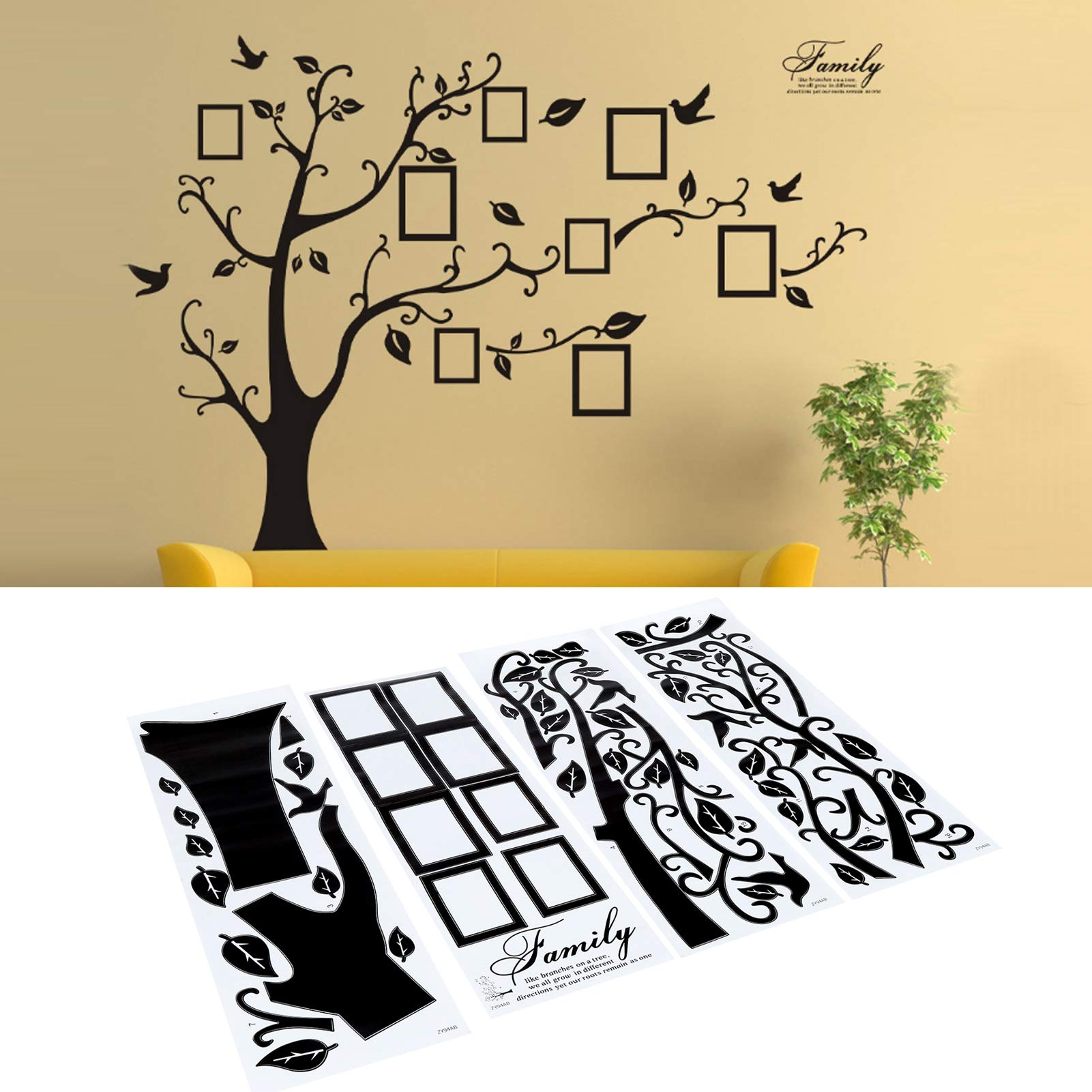 Zerodis Wall Sticker, DIY Family Photo Frame Tree Self‑adhesive Murals Wall Art Sticker Removable Wall Decals for Home Decor Living Room Bedroom Home Decoration