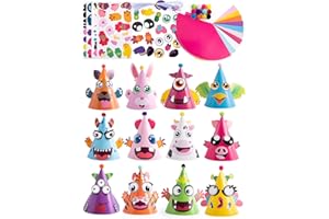 JOYIN 12 Sets Party Hats for Kids Birthday Party Games Craft Activities, Cute Animal Theme Birthday Hats Activity Kits with Stickers for Kids Holiday Theme Party Favors Easter Decoration