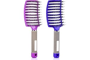 KINGMING Curved Vented Brush for Blow Drying Wet & Dry Hair - Detangler for Women & Kids, 2 Pack (Purple+Blue)