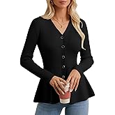 GRACE KARIN Long Sleeve Cardigan Sweaters for Women, Button Up Knit Blazer, Lightweight Business Casual Peplum Tops