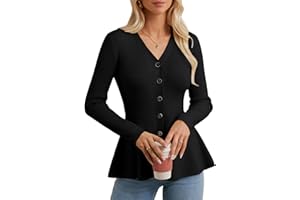 GRACE KARIN Long Sleeve Cardigan Sweaters for Women, Button Up Knit Blazer, Lightweight Business Casual Peplum Tops