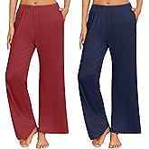 Ekouaer 2 Pack Women Pajama Pants Soft Casual Pajama Bottoms Comfy Wide Leg Sleep Pants Pj Bottoms with Pockets